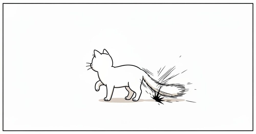 しっぽ全体を力強く左右に振って床を叩く動きは、猫のストレス、イライラ、または葛藤を表すサイン
